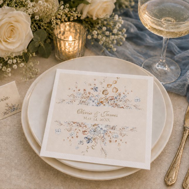 Staubblaue botanische Hochzeitspapier-Serviette Serviette (Dusty Blue Botanical Wedding Paper Napkin)