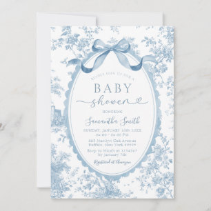 Staubblaue Chinoiserie-Schleife Toile Mädchen Baby Einladung