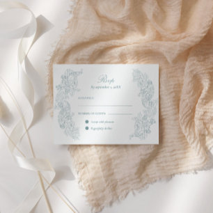 Staubblaue Crest Regency Hochzeit RSVP Karte