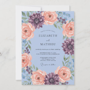 Staubblaue Dahlie Romantische Hochzeit Einladung