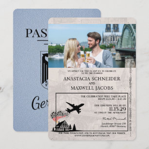 Staubblaue deutsche Pass-Hochzeitseinladung Einladung