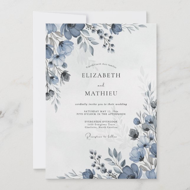 Staubblaue elegante Winterhochzeit Einladung (Vorderseite)