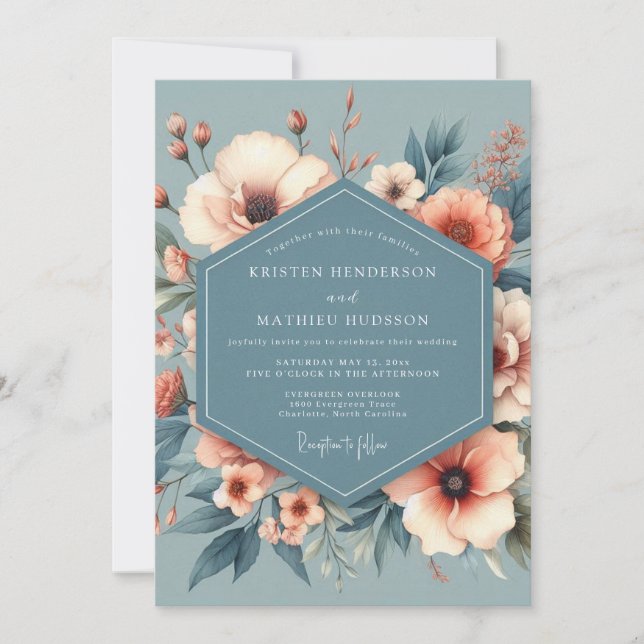 Staubblaue Erblühende Hochzeit Einladung (Vorderseite)