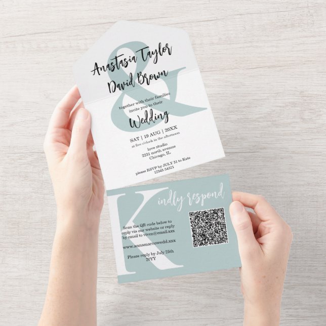Staubblaue Et-Zeichen-QR-Code-Einladung All In One Einladung (Abreißtisch)