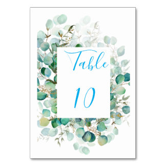 Staubblaue Eukalyptus-Hochzeitstischnummern Tischnummer