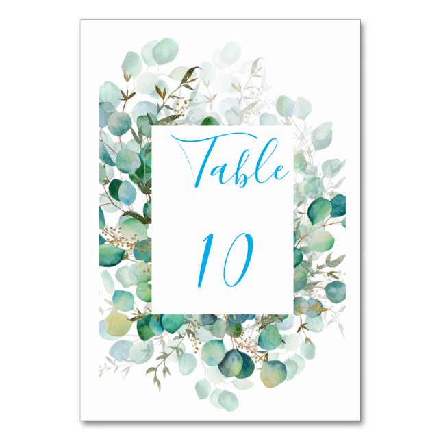 Staubblaue Eukalyptus-Hochzeitstischnummern Tischnummer (Vorderseite)