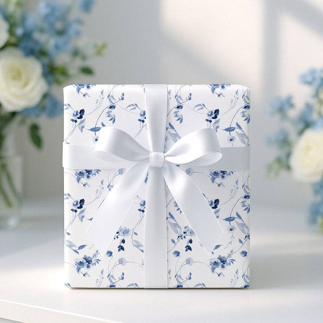 Staubblaue feine Kunst Blumen Hochzeitsverpackungs Geschenkpapier (Von Creator hochgeladen)