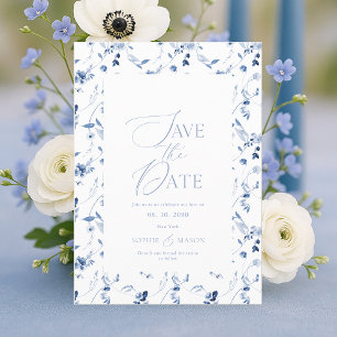 Staubblaue Floral Save-the-Date-Karte Einladung