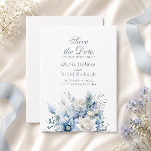 Staubblaue Floral Save-the-Date-Karte Save The Date