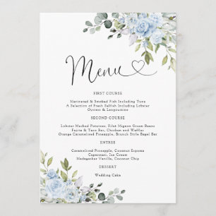 Staubblaue Florale Eukalyptus Hochzeitsmenü Menükarte