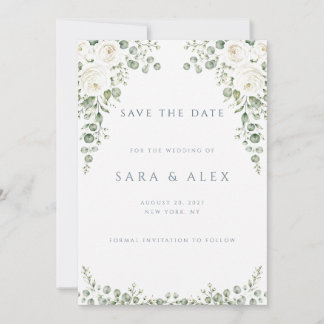Staubblaue Florale Gold Save-the-Date-Karte Save The Date