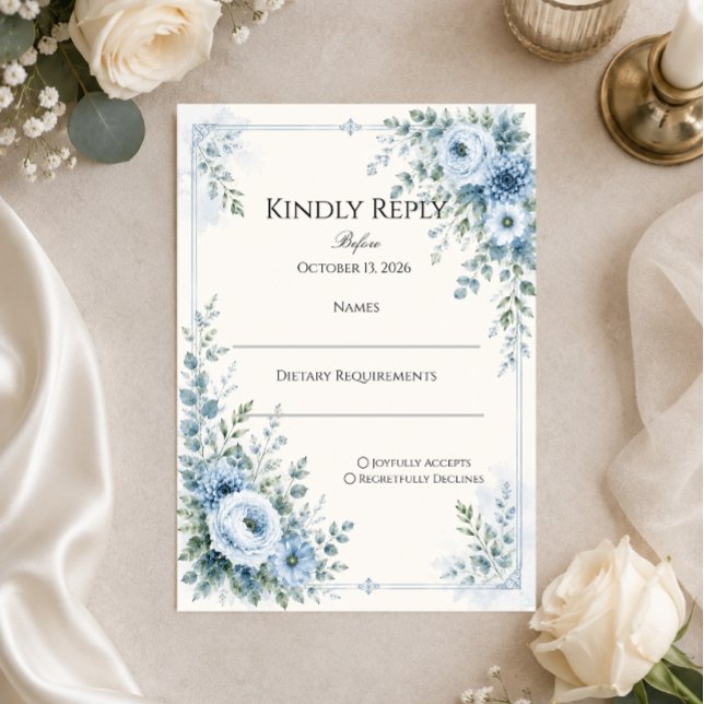 Staubblaue florale Hochzeit RSVP Karte (Von Creator hochgeladen)