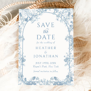 Staubblaue Florale Hochzeit-Save-the-Date-Karte Save The Date