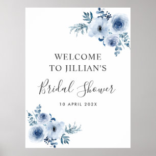 staubblaue florale Hochzeitsdusche-Willkommensschi Poster