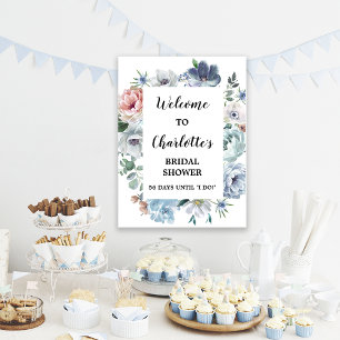 Staubblaue Florale Hochzeitsdusche Willkommensschi Poster