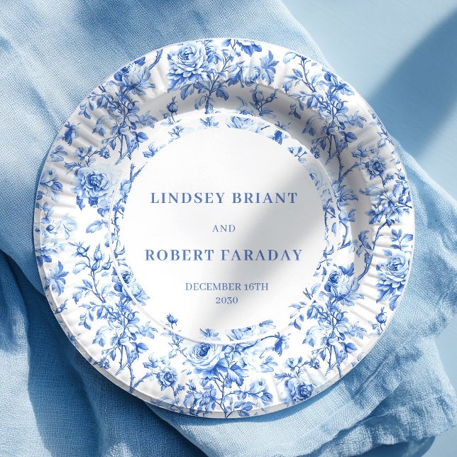 Staubblaue florale Hochzeitspapierteller Pappteller (Dusty Blue Floral Wedding Paper Plates)