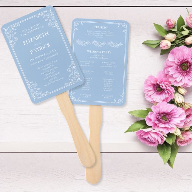 Staubblaue florale Hochzeitsprogramm-Fächerset Fächer (Von Creator hochgeladen)