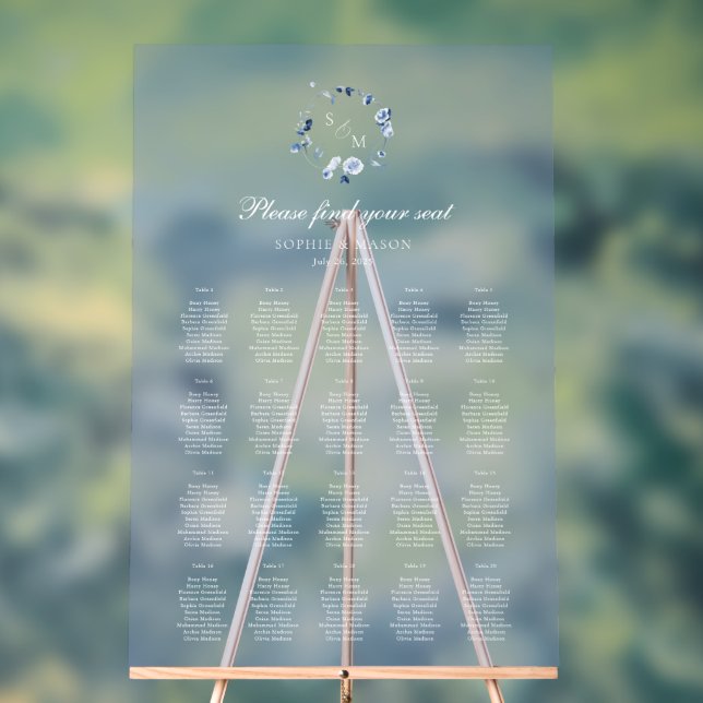 Staubblaue florale Hochzeitssitzordnung  Acrylschild (Neutral)
