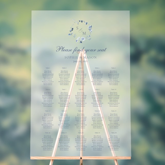 Staubblaue florale Hochzeitssitzordnung  Acrylschild (Neutral)