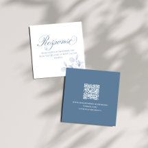 Staubblaue Florale QR-Hochzeitseinschlusskarte