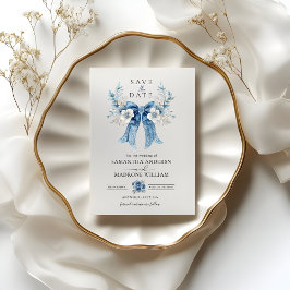 Staubblaue florale Schleife Save-the-Date-Hochzeit Save The Date
