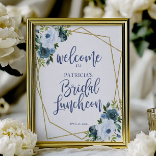 Staubblaue Florale Willkommenskarte für das Hochze Poster