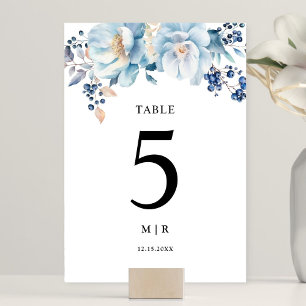 Staubblaue Florale Winterhochzeit Tischnummer