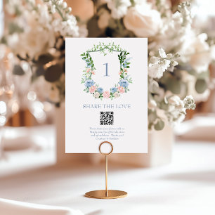 Staubblaue Floralkrone QR-Code Foto-Sharing Tischnummer