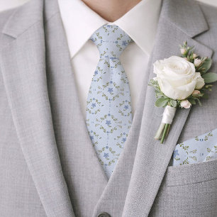 Staubblaue Folk Botanical Hochzeit Krawatte