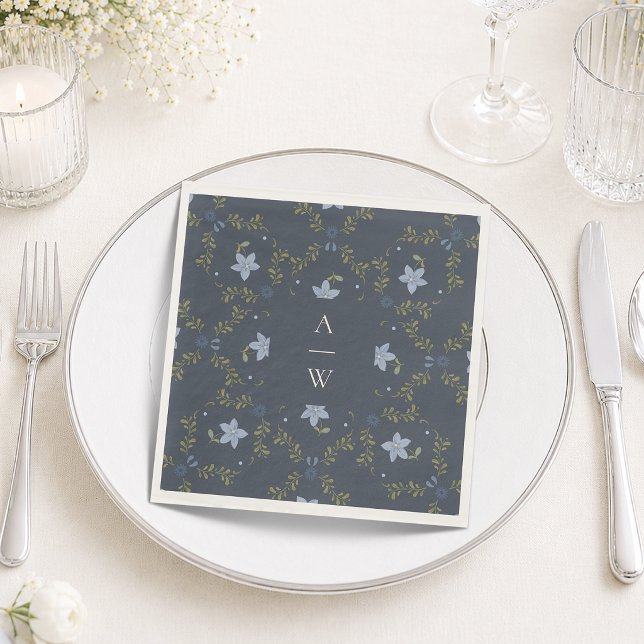 Staubblaue Folk-Monogramm-Hochzeitsservietten  Serviette (Von Creator hochgeladen)