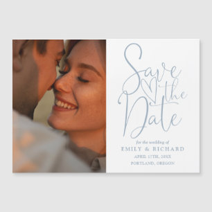 Staubblaue Foto-elegante Hochzeit - Merken Sie sic Magneteinladung