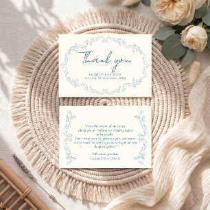 Staubblaue französische Toile-Hochzeit-Dankeskarte Dankeskarte