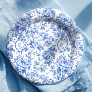 Staubblaue französische Toile-Rosen Blumenpapiere  Pappteller