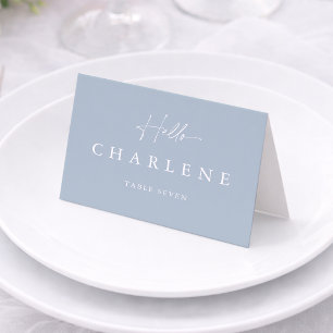 Staubblaue gefaltete Hochzeitsplatzkarte Tischnummer