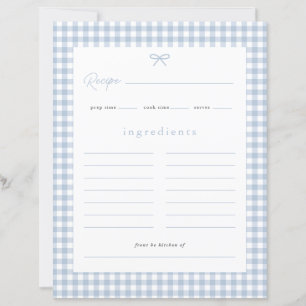 Staubblaue Gingham-Baby-Shower-Rezeptkarte