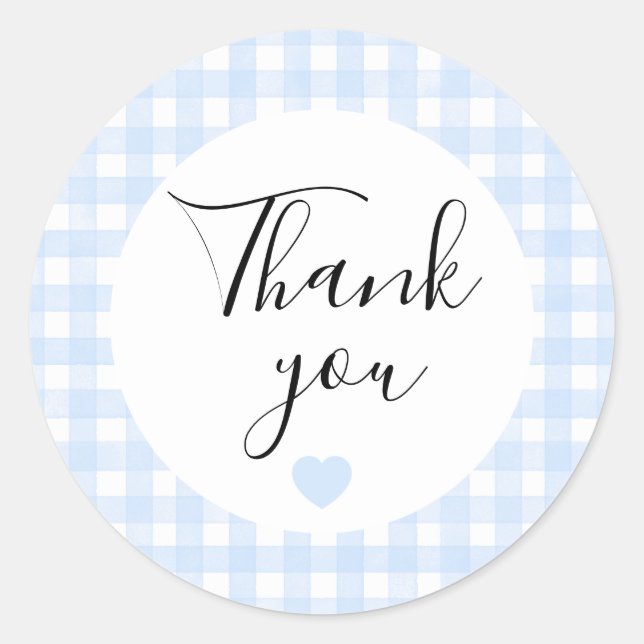 Staubblaue Gingham-Dankeschön-Sticker Runder Aufkleber (Vorderseite)