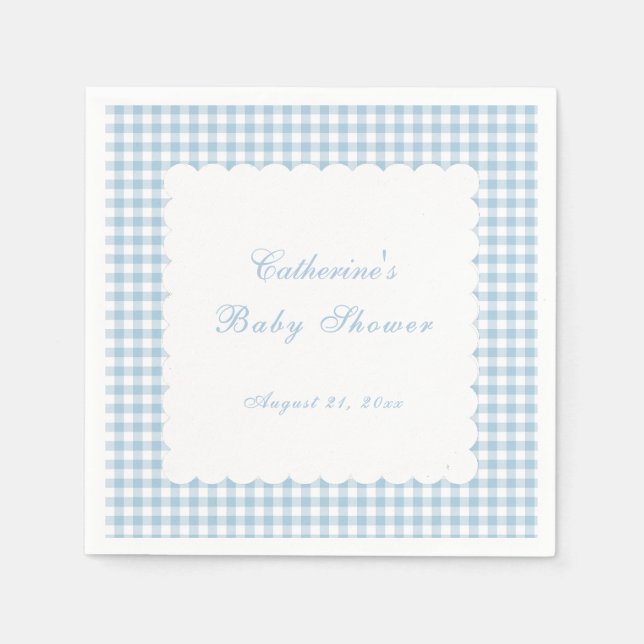 Staubblaue Gingham-Klassiker-Baby-Party-Serviette Serviette (Vorderseite)