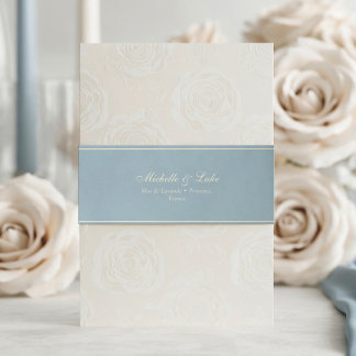 Staubblaue goldene Samt-Hochzeitseinladung Einladungsbanderole