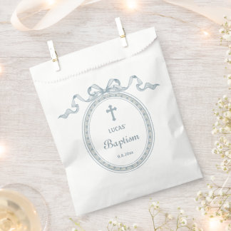 Staubblaue Griechische Taufrahmen-Schleife Geschenktütchen