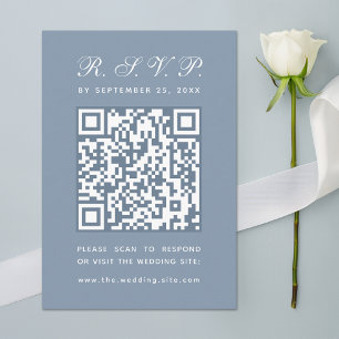 Staubblaue große QR-Code-einfache Kalligrafie-Hoch RSVP Karte