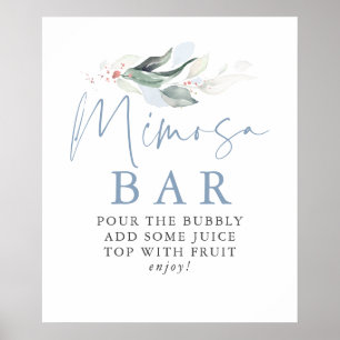 Staubblaue Grün-Roségold-Blatt-Mimosa-Bar-Schild Poster