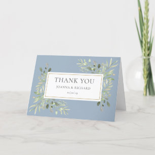 Staubblaue Grüne Blumen-Foto-Hochzeit Dankeskarte