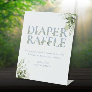 Staubblaue Grünpflanzen-Windel-Raffle-Baby-Party Sockelschild