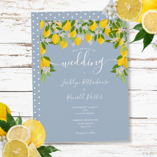 Staubblaue Grüntöne Zitronenblüten Hochzeit Einladung