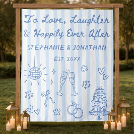 Staubblaue handgezeichnete wunderliche Hochzeitsku Wandteppich