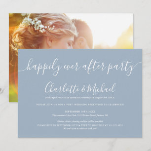 Staubblaue Happily Ever After Party Foto-Hochzeit Einladung