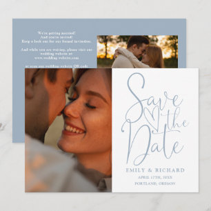 Staubblaue Hochzeit 2 Foto QR Code Elegante Schrif Save The Date