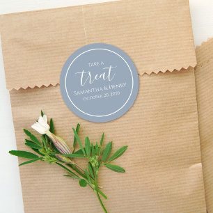 Staubblaue Hochzeit Einfache Kalligrafie Schrift S Runder Aufkleber