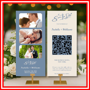 Staubblaue Hochzeit Foto-QR-Code Save the Dates