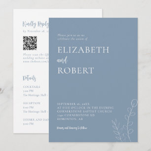 Staubblaue Hochzeit Minimalistisch Moderne QR-Code Einladung